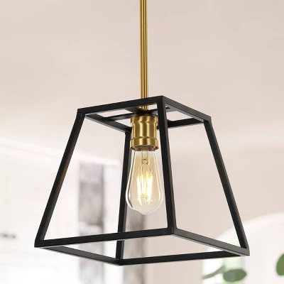 9.25" 1-Light Girard Farmhouse Industrial Iron LED Pendant Black/Brass Gold - JONATHAN Y 3 9.25" 1-Light Girard Farmhouse Industrial Iron LED Pendant Black/Brass Gold - JONATHAN Y