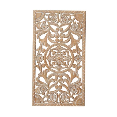 Wood Floral Intricately Carved Wall Decor Brown - Olivia & May 3 Wood Floral Intricately Carved Wall Decor Brown - Olivia & May