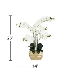 Dahlia Studios Potted Faux Artificial Flowers Realistic White Phalaenopsis Orchid In Gold Ceramic Pot Home Decoration 23" High 13 Dahlia Studios Potted Faux Artificial Flowers Realistic White Phalaenopsis Orchid In Gold Ceramic Pot Home Decoration 23" High -Finest Home Decoration GUEST 3cb5cb49 d58d 4069 9c06 b93bde6ebf41