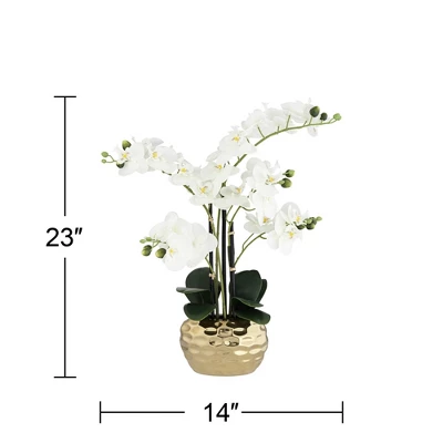 Dahlia Studios Potted Faux Artificial Flowers Realistic White Phalaenopsis Orchid In Gold Ceramic Pot Home Decoration 23" High 7 Dahlia Studios Potted Faux Artificial Flowers Realistic White Phalaenopsis Orchid In Gold Ceramic Pot Home Decoration 23" High - Image 5