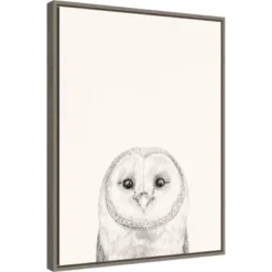 18" X 24" Animal Mug III Owl By Victoria Borges Framed Canvas Wall Art Gray - Amanti Art