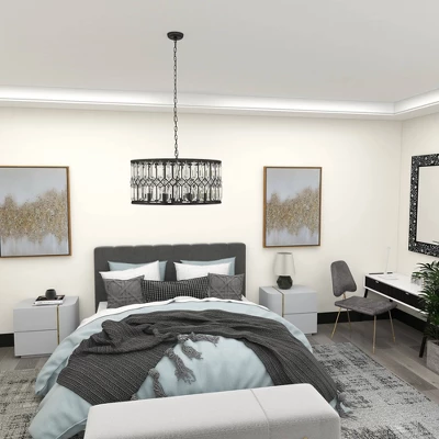 Metal Crystal Embellishments 6 Light Chandelier With Link Style Chain Black - Olivia & May 14 Metal Crystal Embellishments 6 Light Chandelier With Link Style Chain Black - Olivia & May - Image 12