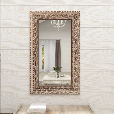 Wood Floral Intricately Carved Wall Mirror Brown - Olivia & May 12 Wood Floral Intricately Carved Wall Mirror Brown - Olivia & May - Image 10