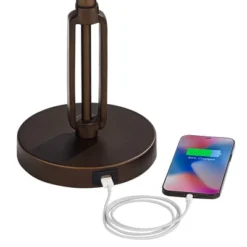 Franklin Iron Works Samuel Industrial Desk Lamp 21 1/4" High Bronze Swing Arm With USB Charging Port Natural Mica Shade For Bedroom Living Room House -Finest Home Decoration GUEST 40e282d9 bd23 4921 8d6b 7d7d0f0109a8