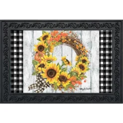 Briarwood Lane Sunflower Fall Wreath Welcome Doormat Autumn Floral Indoor Outdoor 30" X 18"