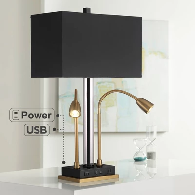 Possini Euro Design Griffin Modern Gooseneck Desk Lamp 31" Tall Gold With USB Charging Port Black Metal Rectangular Shade For Bedroom Living Room Kids 3 Possini Euro Design Griffin Modern Gooseneck Desk Lamp 31" Tall Gold With USB Charging Port Black Metal Rectangular Shade For Bedroom Living Room Kids