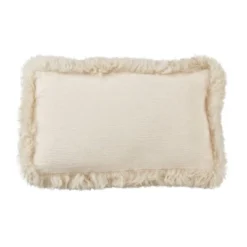 12"x20" Oversize Luxurious Linen Poly Filled With Plush Lamb Fur Border Lumbar Throw Pillow - Saro Lifestyle -Finest Home Decoration GUEST 42d73d59 4e62 465d aca5 ef1020ffdc20