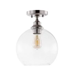 9.75" LED 1-Light Marla Iron/Seeded Glass Pendant Nickel/Clear - JONATHAN Y -Finest Home Decoration GUEST 437b153d 8797 4e01 9f11 a717f8e70efc