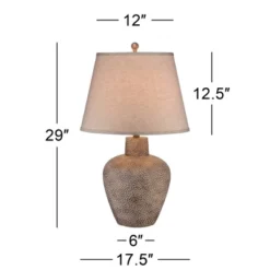 360 Lighting Bentley Rustic Farmhouse Table Lamp 29" Tall Brown Leaf Textured Hammered Pot Off White Empire Shade For Bedroom Living Room House Home -Finest Home Decoration GUEST 44ee5b2d fa65 497d 845f af451a670f7f
