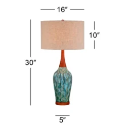 360 Lighting Rocco Modern Mid Century Table Lamps 30" Tall Set Of 2 Blue Teal Glaze Ceramic Linen Drum Shade For Bedroom Living Room Nightstand Home -Finest Home Decoration GUEST 459f167a f471 4ea6 9d99 a9162be0834c