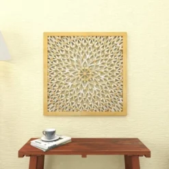 Wood Floral Handmade Intricately Carved Wall Decor With Mandala Design Light Brown - Olivia & May -Finest Home Decoration GUEST 46b083e2 7ddf 4d75 8654 14344e8afdf3