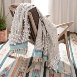 Popper Throw Blanket - Multi/Blue/Natural - 50" X 70" - Safavieh -Finest Home Decoration GUEST 46df6558 9400 4678 a2a7 6d825f93f86e