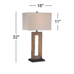 Franklin Iron Works Tahoe Rustic Table Lamp 32" Tall Natural Slate Off White Rectangular Shade For Bedroom Living Room Bedside Nightstand Office Kids -Finest Home Decoration GUEST 47922811 46b0 48a7 afb4 b8b08f116127
