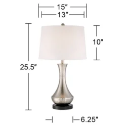 360 Lighting Simon Modern Table Lamps 25 1/2" High Set Of 2 Brushed Nickel With USB Charging Port And Table Top Dimmers White Fabric For Home Desk -Finest Home Decoration GUEST 48701293 a8ca 43f9 a436 e381dbf3673b