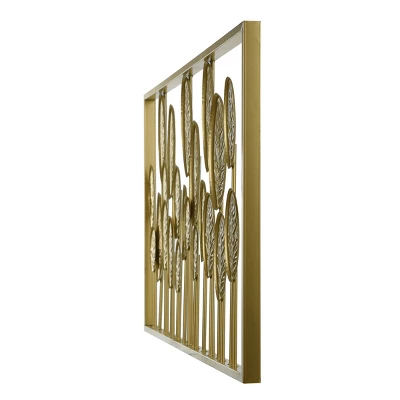 Pendant Leaflets Metal Medallion Stemmed Leaves Wall Art Gold - StyleCraft 4 Pendant Leaflets Metal Medallion Stemmed Leaves Wall Art Gold - StyleCraft - Image 2