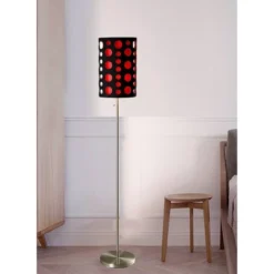 62" Modern Metal Floor Lamp With Spotted Cylindrical Shade Red/Black - Ore International