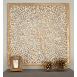 Wood Floral Handmade Intricately Carved Wall Decor With Mandala Design Light Brown - Olivia & May -Finest Home Decoration GUEST 4b38a7d7 0fa7 41cd 9766 6ffbc65d1226