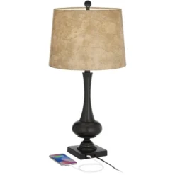 Franklin Iron Works Ross Rustic Farmhouse Table Lamps 27" Tall Set Of 2 Bronze With USB Charging Port Faux Leather Drum Shade For Living Room Desk -Finest Home Decoration GUEST 4bd0cfe5 65f6 4998 b2a8 b5c94c10de25