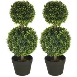 HOMCOM 2 Pack 23.5" Artificial Boxwood Topiary Ball Trees Set Of 2, Double Ball-Shaped Boxwood Artificial Topiary Plants For Indoor Outdoor, Green -Finest Home Decoration GUEST 4c33cd39 5fd3 464d 84e5 988949b39f06