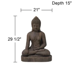 John Timberland Sitting Buddha Statue Sculpture Zen Decor Outdoor Garden Front Porch Patio Yard Outside Dark Sandstone Faux Stone Finish 29 1/2" High -Finest Home Decoration GUEST 4c454699 74ca 4e87 8a57 8e635d1372cb