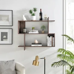 35.4" X 32" Manasa Floating Geometric Kilter 2 Tier Wall Shelf - Danya B.