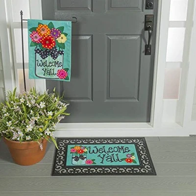 Evergreen Indoor Outdoor Welcome Y'all Bundle Set Of 4 - Garden Flag Stand And Flag, Sassafras Doormat Frame And Sassafras Insert 5 Evergreen Indoor Outdoor Welcome Y'all Bundle Set Of 4 - Garden Flag Stand And Flag, Sassafras Doormat Frame And Sassafras Insert - Image 3