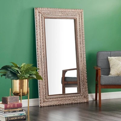 Wood Floral Intricately Carved Wall Mirror Brown - Olivia & May 3 Wood Floral Intricately Carved Wall Mirror Brown - Olivia & May