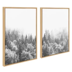 (Set Of 2) 23" X 33" Sylvie Forest On A Foggy Day Black And White Framed Canvas Natural - Kate & Laurel All Things Decor