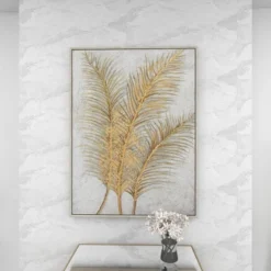 Canvas Leaf Framed Wall Art With Silver Frame Gold - CosmoLiving By Cosmopolitan -Finest Home Decoration GUEST 503f1225 9dfa 4195 ae8c 3b5ad92eb126