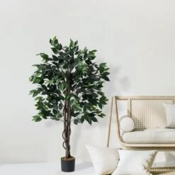 Forever Leaf 48" Artificial Ficus Silk Tree In Black Pot, Indoor Artificial Plant For Home Decor -Finest Home Decoration GUEST 529e2d7d f331 49c3 b3c9 9de81bc9fd57