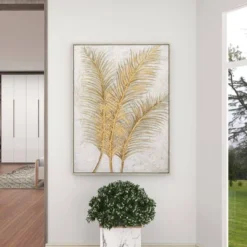 Canvas Leaf Framed Wall Art With Silver Frame Gold - CosmoLiving By Cosmopolitan -Finest Home Decoration GUEST 56b57624 50b5 4348 84e5 12604ed7f23d