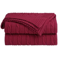 PiccoCasa Cotton Cable Soft Couch Decorative Knitted Throw Blanket 1 Pc