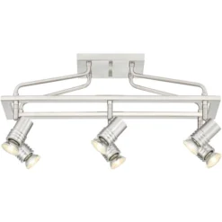 Pro Track Sven 6-Head LED Ceiling Track Light Fixture Kit Spot Light GU10 Silver Brushed Nickel Finish Metal Modern Cage Kitchen Bathroom 22" Wide -Finest Home Decoration GUEST 5735e566 32f4 47e6 aca3 7e42545ad81c