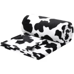 PiccoCasa 300GSM Cow Printed Fleece Flannel Throw Blanket Black And White 1 Pc -Finest Home Decoration GUEST 57450eed 1472 41fa 88b5 c683d4c04ce0