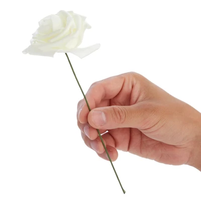 Bright Creations 60 Pack Artificial Rose Flowers Heads With Stems, White 3" Faux Fake Flowers For Party Decorations 5 Bright Creations 60 Pack Artificial Rose Flowers Heads With Stems, White 3" Faux Fake Flowers For Party Decorations - Image 3