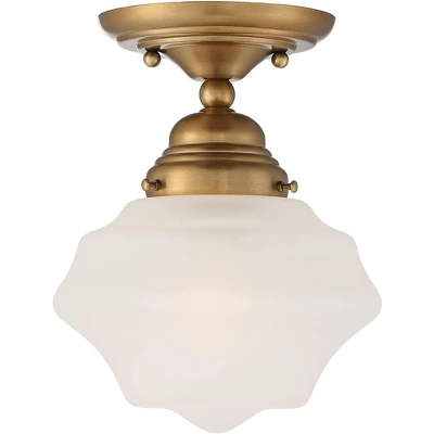 Regency Hill Schoolhouse Floating Modern Farmhouse Ceiling Light Semi Flush Mount Fixture 7" Wide Brass White Glass Shade For Bedroom Living Room Home 5 Regency Hill Schoolhouse Floating Modern Farmhouse Ceiling Light Semi Flush Mount Fixture 7" Wide Brass White Glass Shade For Bedroom Living Room Home - Image 3