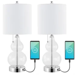 (Set Of 2) 22" Cora Classic Vintage Glass LED Table Lamp With USB Charging Port (Includes LED Light Bulb) - JONATHAN Y -Finest Home Decoration GUEST 57fadd29 6d1a 4b91 93bd 3c824ae6afe3
