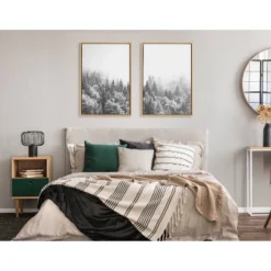 (Set Of 2) 23" X 33" Sylvie Forest On A Foggy Day Black And White Framed Canvas Natural - Kate & Laurel All Things Decor -Finest Home Decoration GUEST 5974d5a5 af85 4247 95ba e311d542c89e