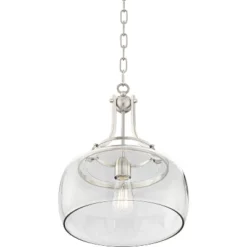 Franklin Iron Works Charleston Brushed Nickel Pendant 13 1/2" Wide Modern LED Clear Glass Shade For Dining Room House Foyer Kitchen Island Entryway -Finest Home Decoration GUEST 5c655060 cb30 4a9f 8445 ea3756b9ac13