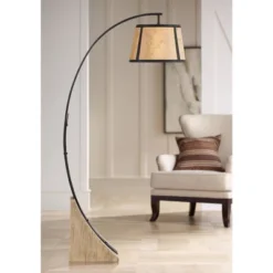 Franklin Iron Works Oak River Rustic Mission Arc Floor Lamp 66 1/2" Tall Dark Gray Wood Blond Mica Drum Shade For Living Room Reading Bedroom Office -Finest Home Decoration GUEST 5ca3608c 6c8d 488b 87b9 24c4b8aa7896