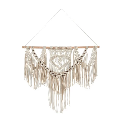 Cotton Macrame Intricately Handmade Weaved Wall Decor With Beaded Fringe Tassels - Olivia & May 3 Cotton Macrame Intricately Handmade Weaved Wall Decor With Beaded Fringe Tassels - Olivia & May