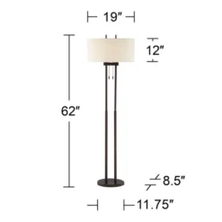 Franklin Iron Works Roscoe Modern Floor Lamp Standing 62" Tall Oil Rubbed Bronze Twin Pole White Drum Shade For Living Room Bedroom Office House Home -Finest Home Decoration GUEST 5cc4f60c ea8e 466e 8897 fff56bb2f026