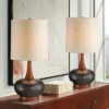 360 Lighting Andi Modern Mid Century Table Lamps 24 1/2" High Set Of 2 Hammered Brown Ceramic Red Oak Off White Shade For Bedroom Living Room Desk -Finest Home Decoration GUEST 5dc2fe69 667a 4c07 a634 4eda74ee5744