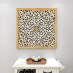 Wood Floral Handmade Intricately Carved Wall Decor With Mandala Design Light Brown - Olivia & May -Finest Home Decoration GUEST 61011271 1c93 4f33 87cf 336654377d85