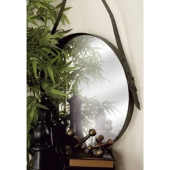 Industrial Metal Round Wall Mirror Black - Olivia & May