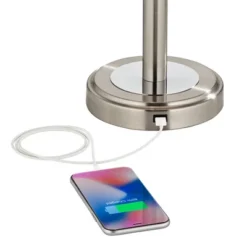 360 Lighting Camile Modern Table Lamps 25" High Set Of 2 Brushed Nickel With USB Charging Port Off White Drum Shade For Living Room Office House Desk -Finest Home Decoration GUEST 63eb9f7d 0464 464c 873c 9d1522555def 1