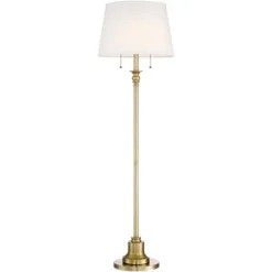 360 Lighting Spenser Vintage Floor Lamp 58" Tall Brushed Antique Brass Metal Off White Linen Drum Shade For Living Room Bedroom Office House Home -Finest Home Decoration GUEST 67b8f1f0 826b 40da 9f2e de757389ef14
