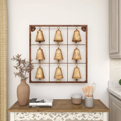 Metal Bell Square Frame Wall Decor Brass - Olivia & May 8 Metal Bell Square Frame Wall Decor Brass - Olivia & May - Image 6