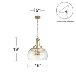 Franklin Iron Works Charleston Warm Brass Pendant Chandelier 16" Wide Modern LED Clear Seedy Glass 3-Light Fixture For Dining Room Home Kitchen Island -Finest Home Decoration GUEST 6bc0a0b3 b39a 4ebd b97a 0367c702b5fc