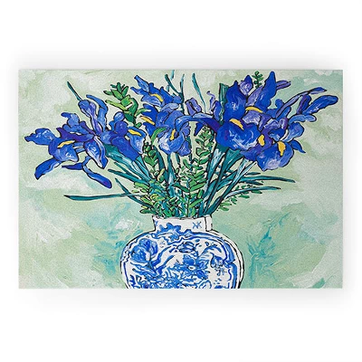 Lara Lee Meintjes Iris Bouquet In Chinoiserie Vase On Blue And White Striped Tablecloth On Painterly Mint Green Welcome Mat - Society6 8 Lara Lee Meintjes Iris Bouquet In Chinoiserie Vase On Blue And White Striped Tablecloth On Painterly Mint Green Welcome Mat - Society6 - Image 6